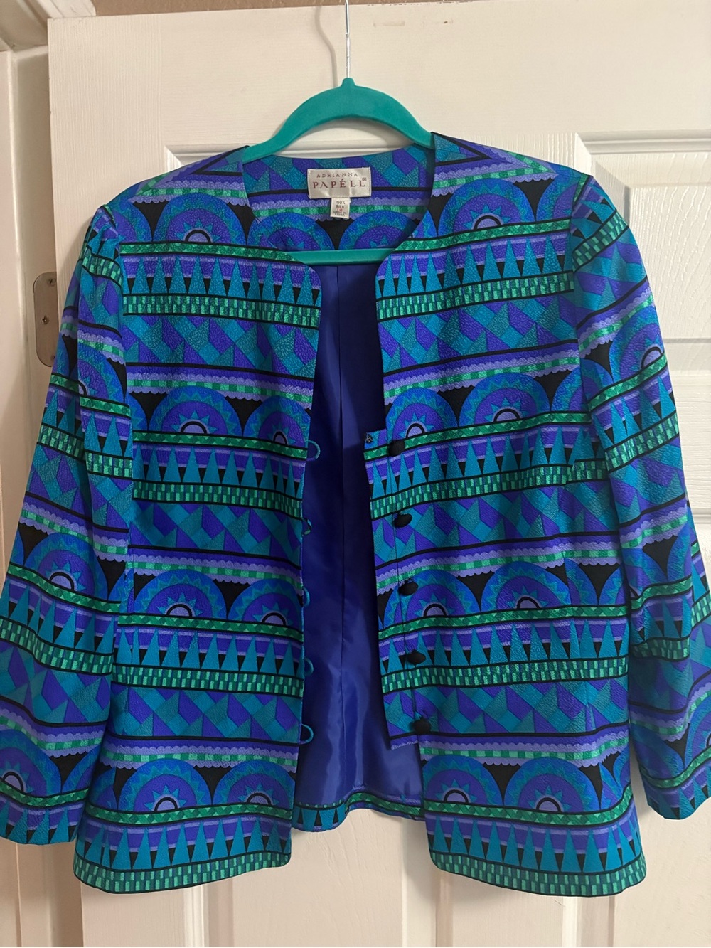 100% Silk Adrianna Papell retro 90s vintage button up jacket blazer coat 12